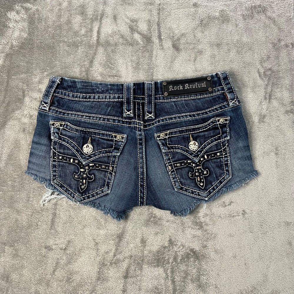 Rock Revival Shorts Womens 25  Blue Camila Easy Boot Frayed Jean Denim - Picture 11 of 13